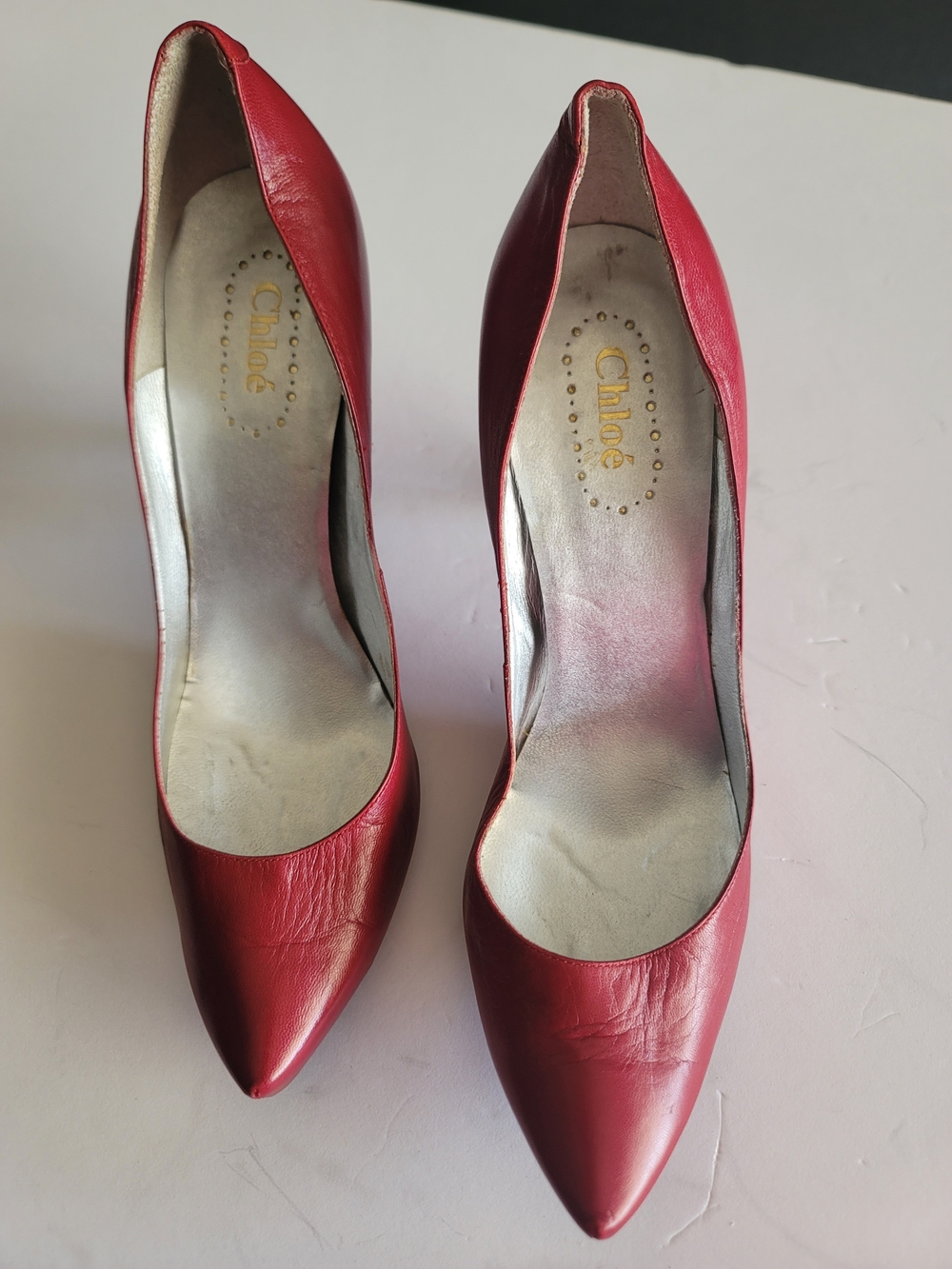Chloe' Red Leather Pointed Toe Heels